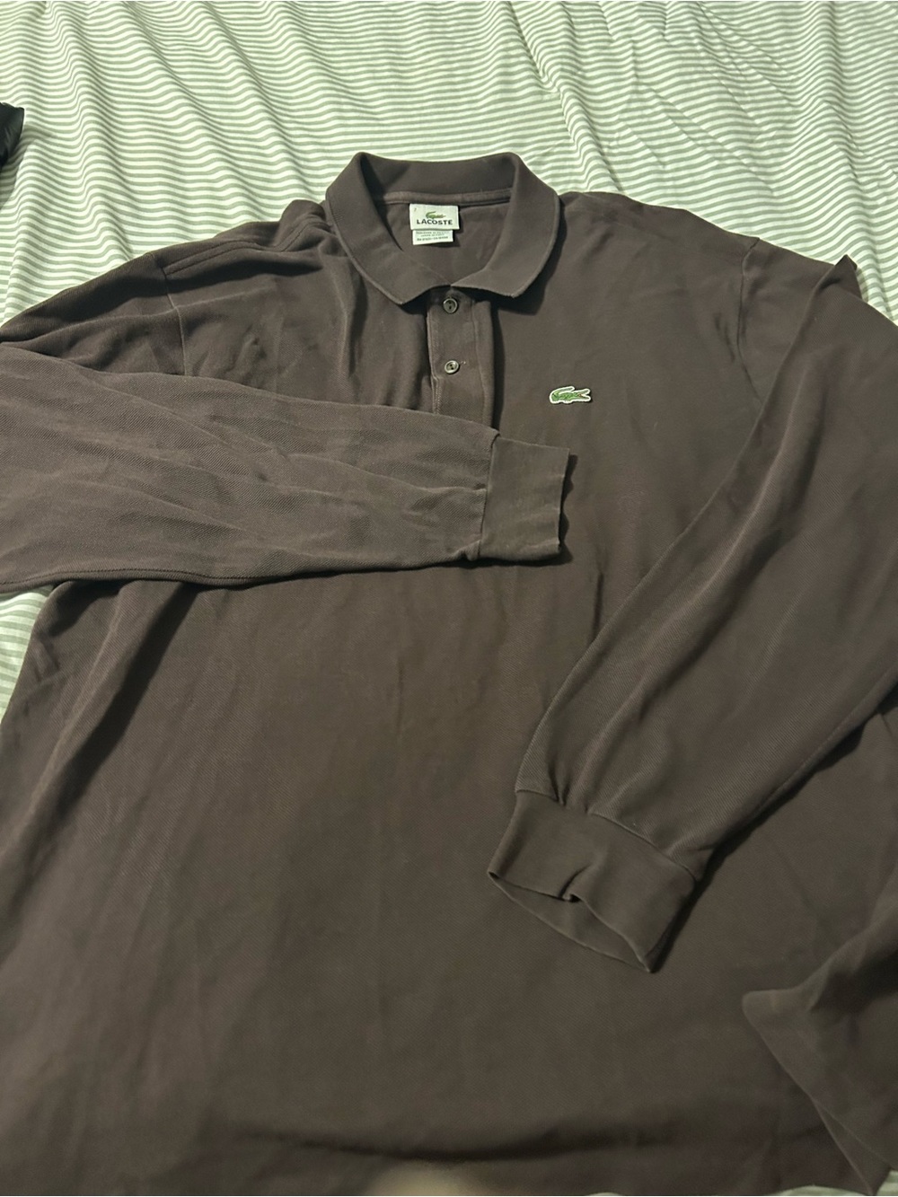 Lacoste Men's Long Sleeve Polo in Brown with Green Crocodile